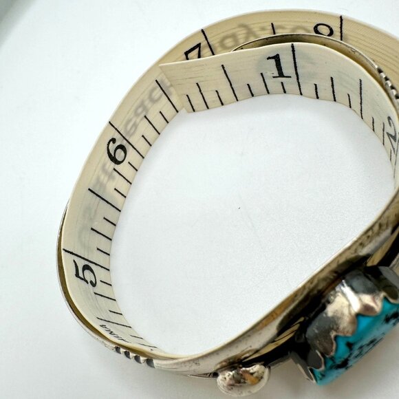 Vintage Sterling Silver Cuff Bracelet With Kingman Turquoise Gemstone 32 Grams - Picture 4 of 11